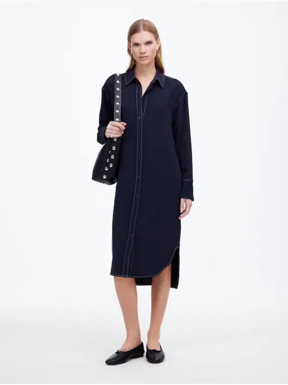 NWOT Madewell Navy Button-Front Midi Shirt Dress size S/M